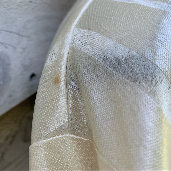 Vintage 90s Ivory White Striped Long Sleeve Collared Button Down Semi Sheer Top - Picture 11 of 16